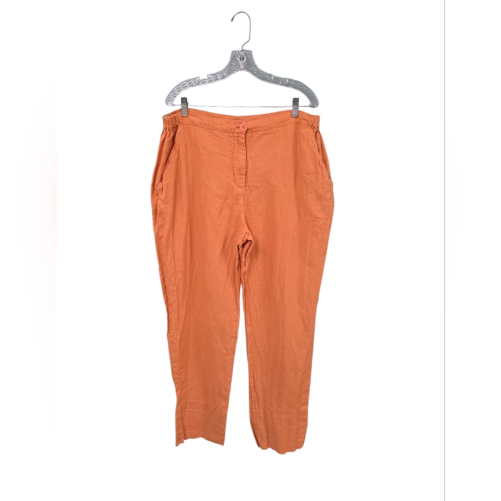 Flax 100% Linen Womens Pants Sunkist Orange Size‎ Large Flowy Coastal Beach